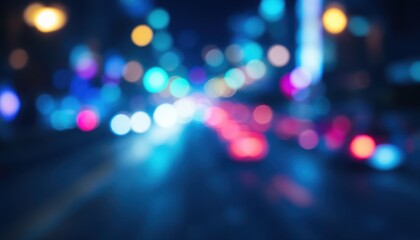 Vibrant blurred city lights at night with colorful bokeh effect