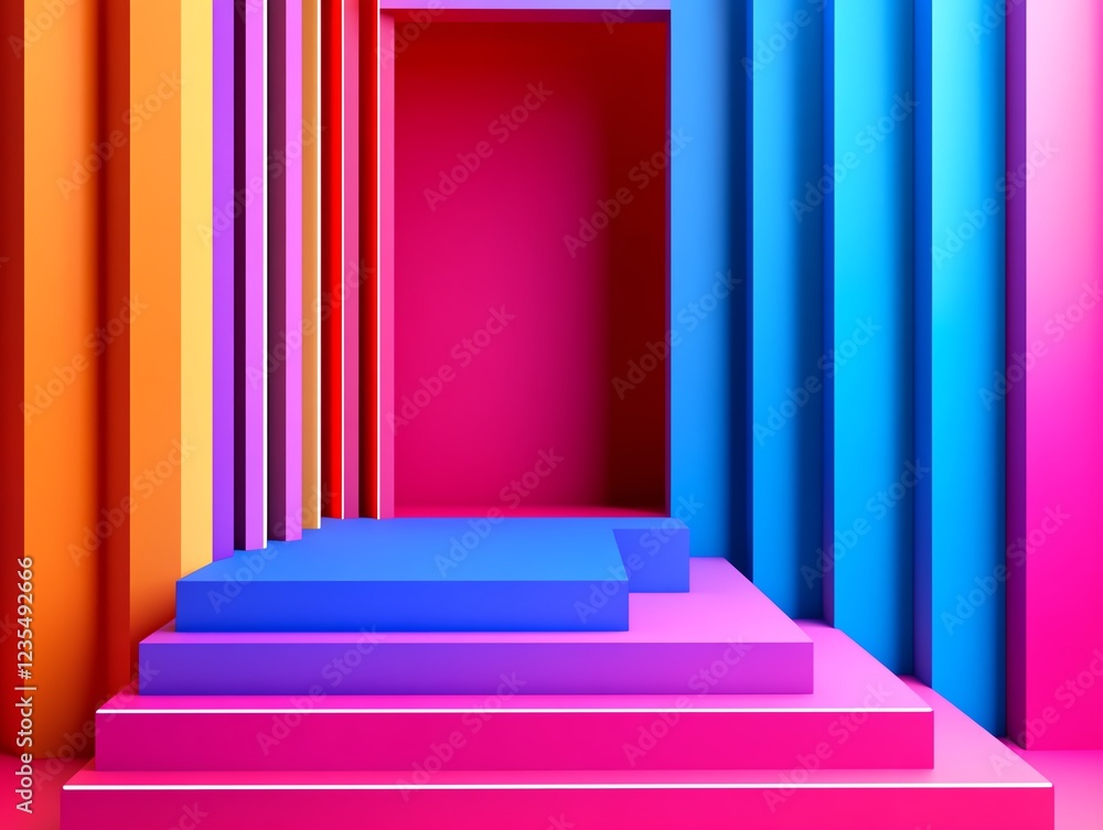 Poster colorful geometric shapes create an abstract modern space with layered textures and vibrant hues in 