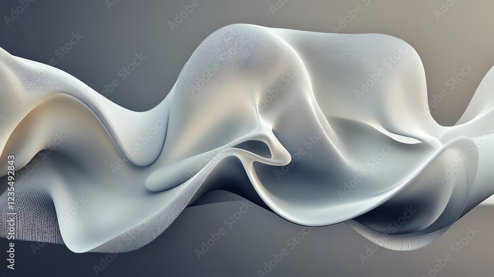 Poster abstract white waves flowing smoothly across a gray background creating a sense of motion and elegan