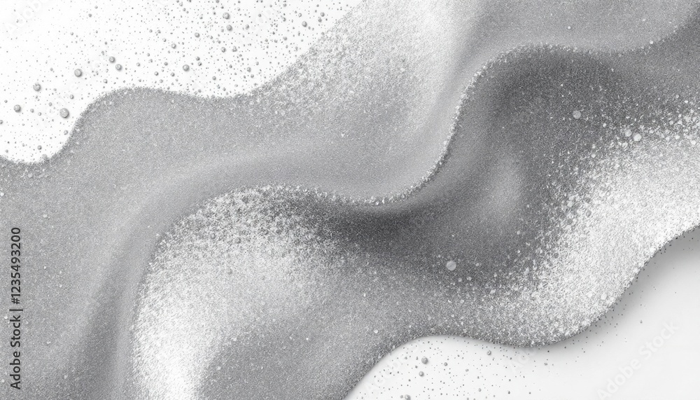 Poster abstract metallic silver texture with fluid wavy patterns and bubbles