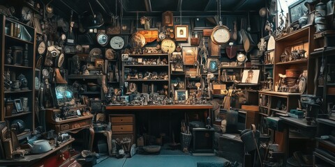 Fototapeta premium A cluttered antique shop filled with various collectibles and artifacts