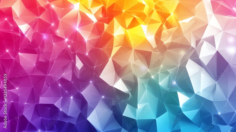 Poster colorful geometric abstract design with vibrant hues and dynamic patterns