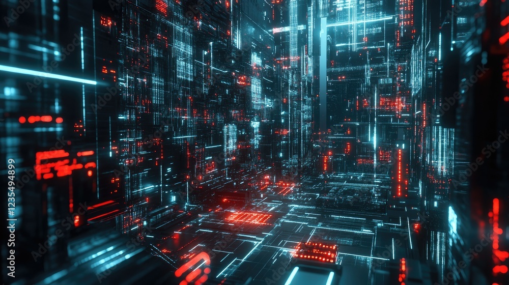 Poster high-tech urban environment with glowing connections representing ai-driven city networks and smart 