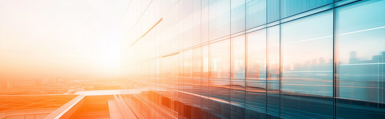 Fototapeta premium Modern insurance office exterior, glass, minimalist design, clean facade, sunlight reflection.