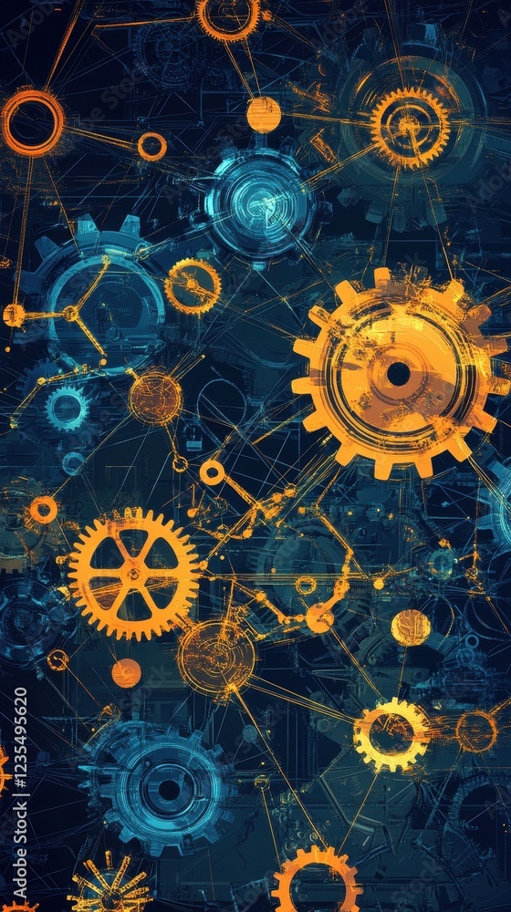 Aufkleber interconnected gears abstract technological network design