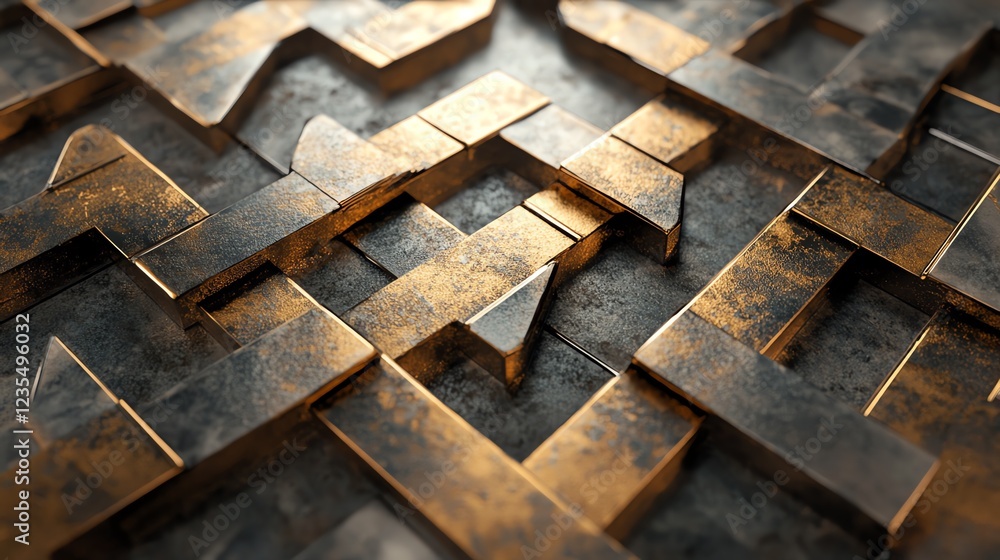 Poster intricate metallic pattern showcasing interlocking geometric shapes in a textured design