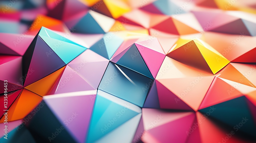 Poster colorful geometric patterns create a vibrant three-dimensional texture in bright hues and shapes