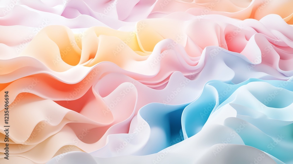 Poster layers of colorful fabric create a soft and dreamy texture in gentle waves of pastel hues