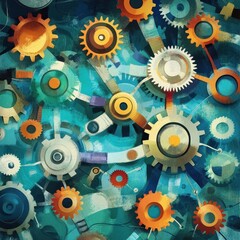 Abstract Art Depicting Interlocking Gears and Cogs