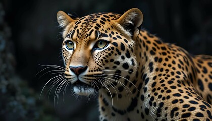 Naklejka premium Close-Up Portrait of Leopard with Fierce Expression