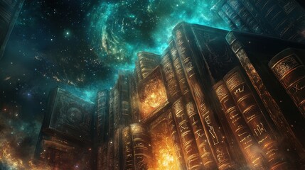 Ancient Cosmic Bookshelf A Celestial Library Of Knowledge
