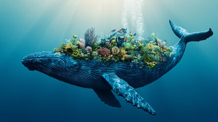 A Whale Carrying an Underwater Paradise on the Back