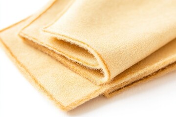 Close-up of folded soft yellow fabric on a white background, ideal for textile design and crafts