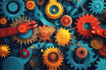 Colorful Interlocking Gears Mechanical System Artwork