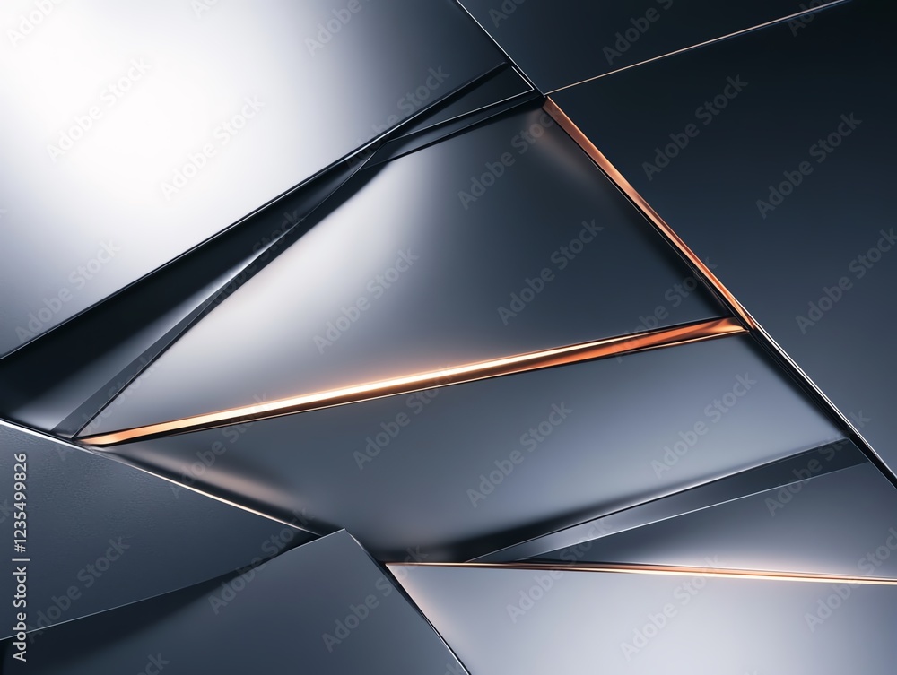 Poster metallic abstract patterns with sharp angles and warm accents in a modern design setting