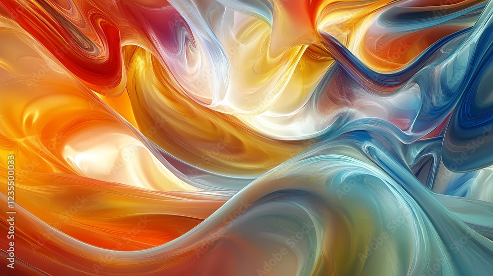 Poster abstract swirls of vibrant colors creating a mesmerizing visual effect in a fluid design