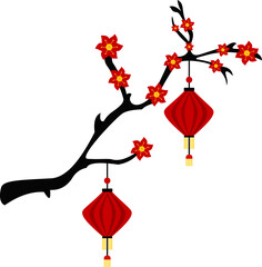 Chinese Lantern Hanging on Blossom Tree
