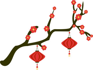 Chinese Lantern Hanging on Blossom Tree