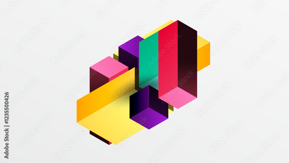 Poster sleek abstract design featuring isometric 3d blocks in a clean, modern composition. perfect for tech