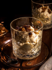 Homemade ice cream with rum and raisins.	