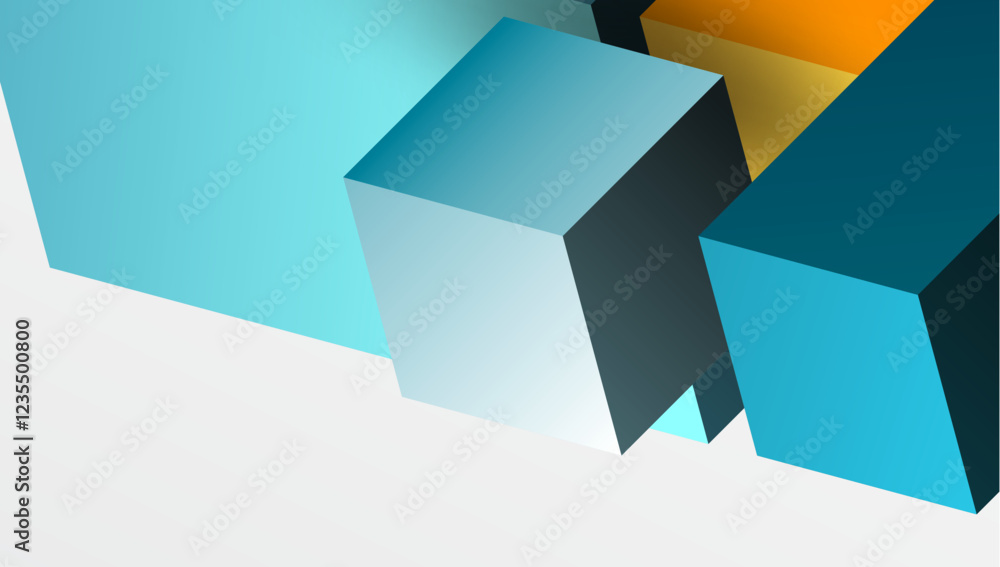 Poster Sleek abstract design featuring isometric 3D blocks in a clean, modern composition. Perfect for tech-inspired themes, with vibrant colors and geometric precision