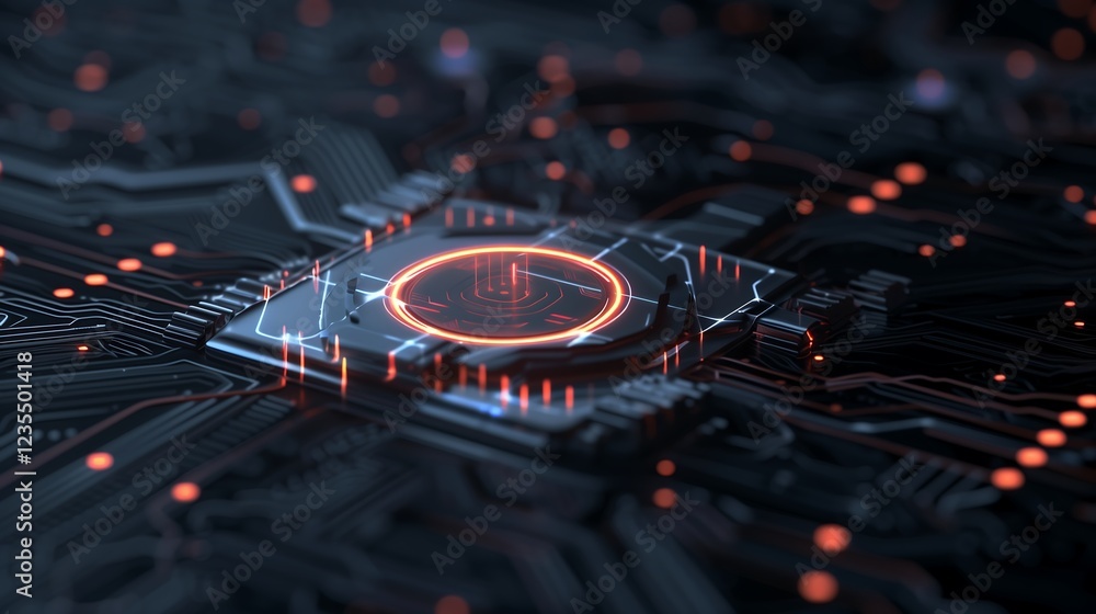 Poster digital shield icon glowing in a dark environment, representing data protection and secure network c