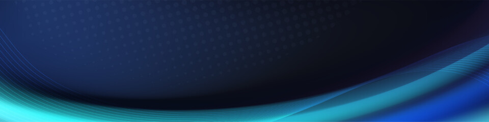 Modern banner design with a dark blue wave background