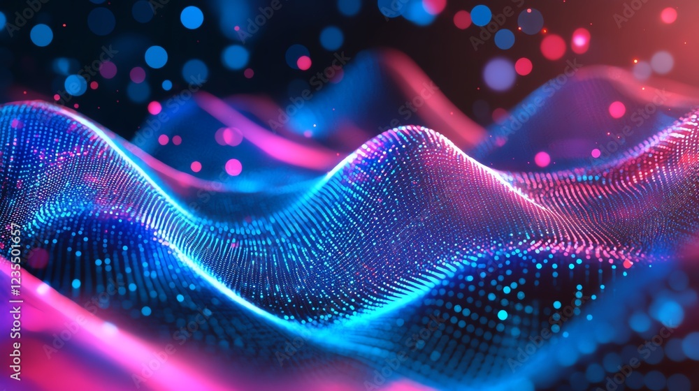 Poster digital waves of light create an immersive experience in a futuristic abstract landscape at twilight