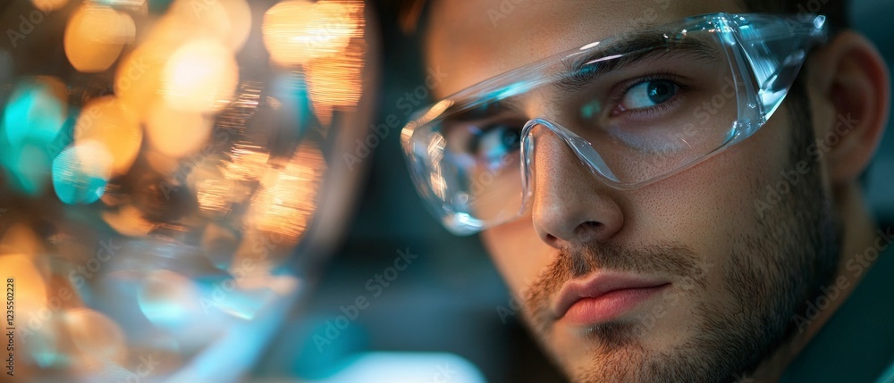 Poster focused scientist in lab research experiment science technology innovation