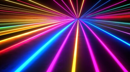 Obraz premium Colorful Laser Light Display Creates a Vibrant Atmosphere in an Indoor Event Space During a Nighttime Party