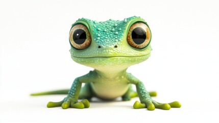 Obraz premium Cute cartoon gecko portrait, white background, playful, children's book illustration
