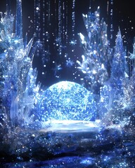 A winter Candyland of blue rock candy and crystals with sparkling shimmery lighting