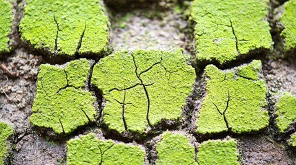 Cracked Earth with Green Moss Texture Under Natural Sunlight