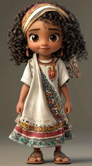 Adorable 3D Render of a Young Black Girl in Traditional Clothing