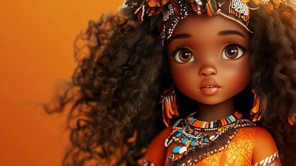 Adorable Digital Portrait of a Young Black Girl in Traditional African Attire