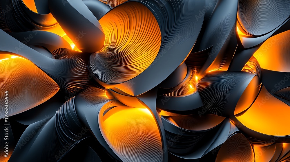 Aufkleber abstract artwork combines twisting shapes and glowing orange light in a dynamic, modern display of d