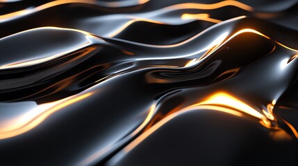 Obraz premium Waves of Glossy Black Material Illuminated by Soft Warm Light Create a Striking Visual Effect in a Studio Setting