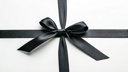 A black ribbon tied into a loose knot with soft edges, placed on a white background for your bussines design needs