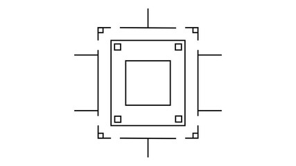 Loop in of formation of square radar display with target in sight in center on a dark background Target searching scope and scanning element theme. Animated radar info graphics