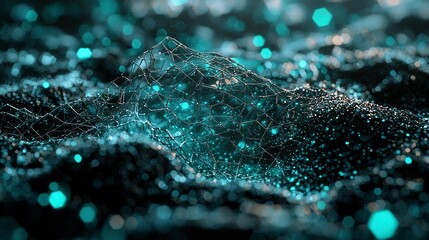 Abstract Glowing Mesh with Sparkling Particles in Teal Lighting