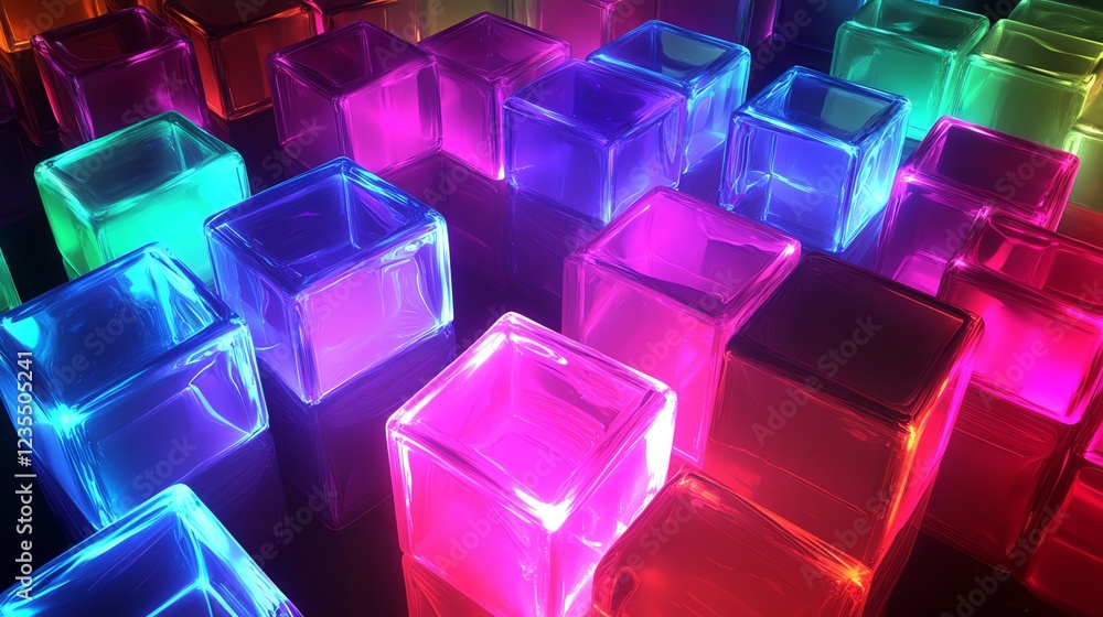 Aufkleber colorful illuminated cubes create a vibrant display in a dark setting, enhancing the atmosphere with