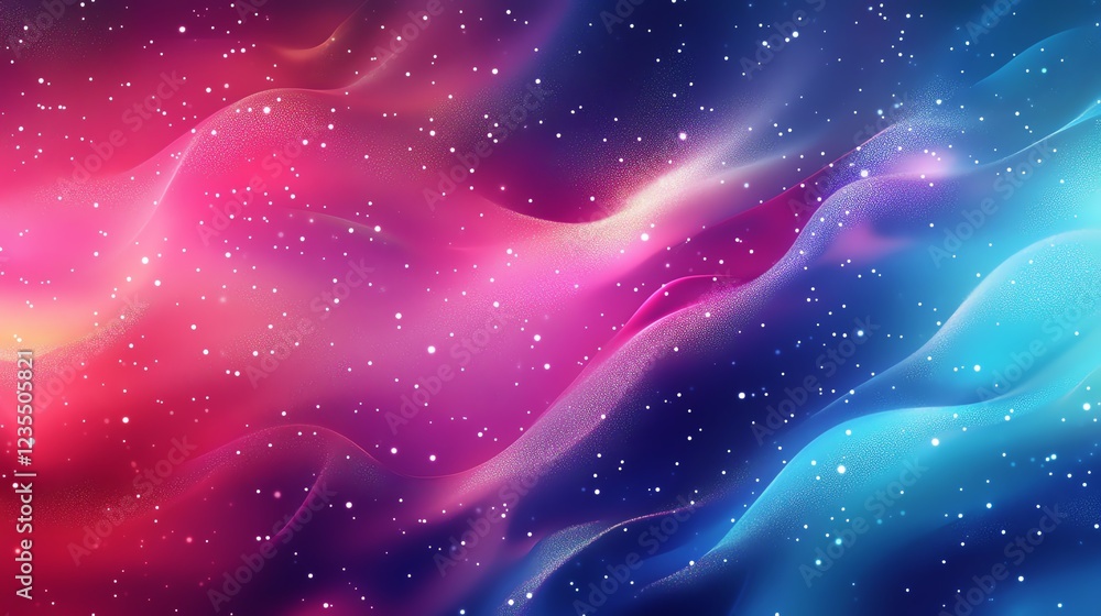 Poster Swirling Colors Blend in Cosmic Patterns With Sparkling Stars Amidst a Vibrant Celestial Backdrop