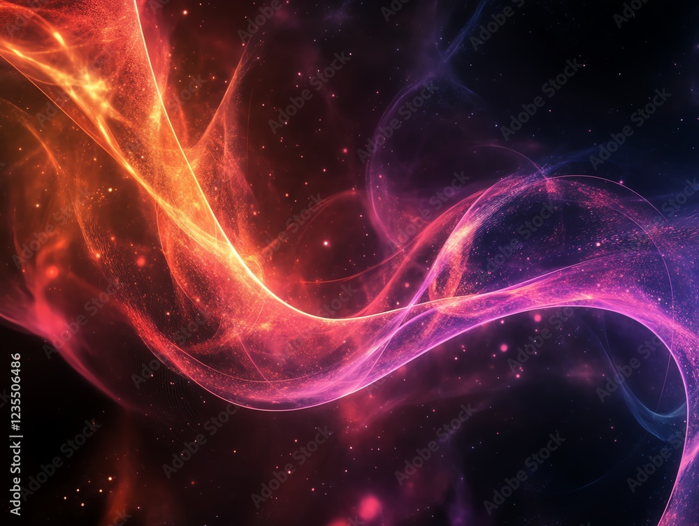 Poster colorful abstract waves of light flowing against a dark background create a mesmerizing visual exper