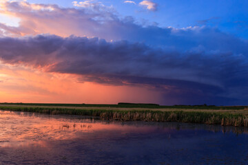 A large cloud is looming over a field of grass