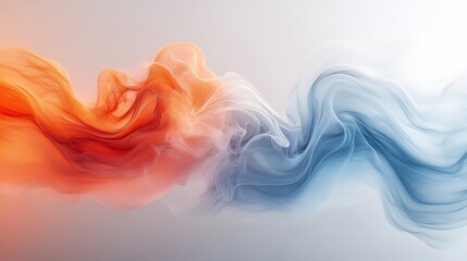 Fototapeta premium Abstract swirling smoke blends cool blues and warm oranges creating a dynamic visual flow. AI Generated