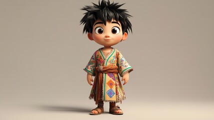 Adorable 3D Rendered Cartoon Boy in Traditional Clothing