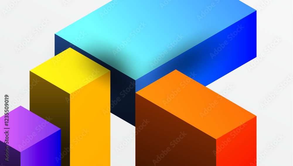 Poster Sleek abstract design featuring isometric 3D blocks in a clean, modern composition. Perfect for tech-inspired themes, with vibrant colors and geometric precision