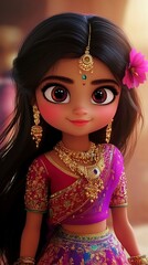 Fototapeta premium Stunning 3D Render of a Young Woman in Traditional Indian Attire