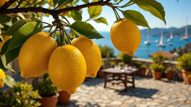 close up Lemons with beautiful sea view