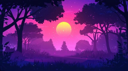 Naklejka premium Serene Sunset Forest Scene With Vibrant Colors